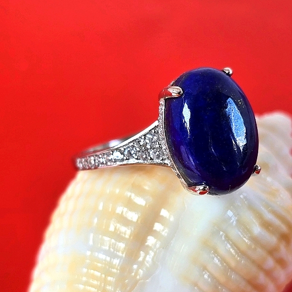 Natural Lapis Lazuli & CZ 925 Sterling Silver Ring - Picture 8 of 8